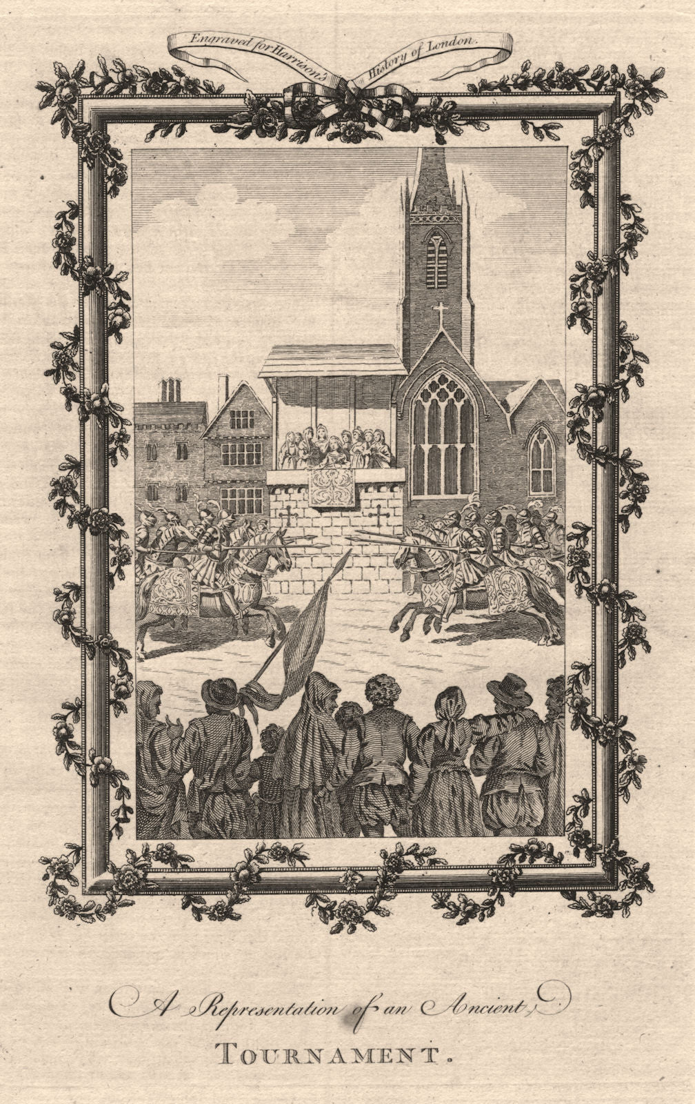 A medieval jousting tournament in London. Knights in armour. HARRISON 1776